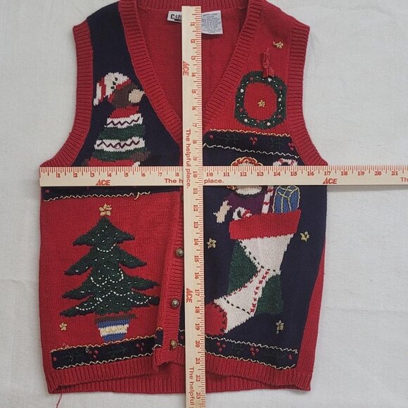 Capacity Christmas Sweater Vest – Red/Blue – Petite L – Santa & Stockings - Picture 6 of 6